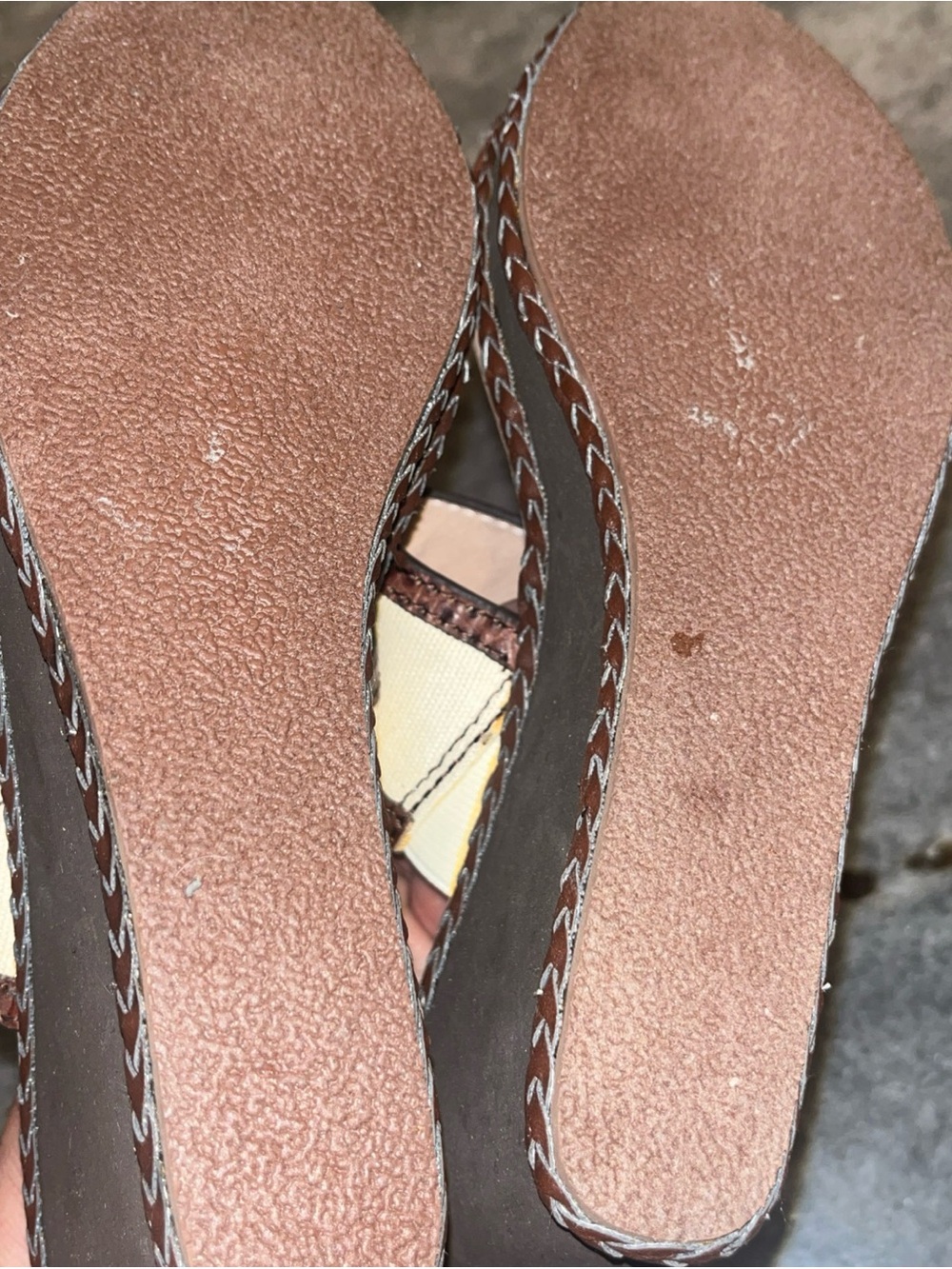 Tommy Bahama Cream and Brown Wedge Sandals - Picture 6 of 8